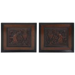 Pair of 19th Century Carved Walnut Framed Panels