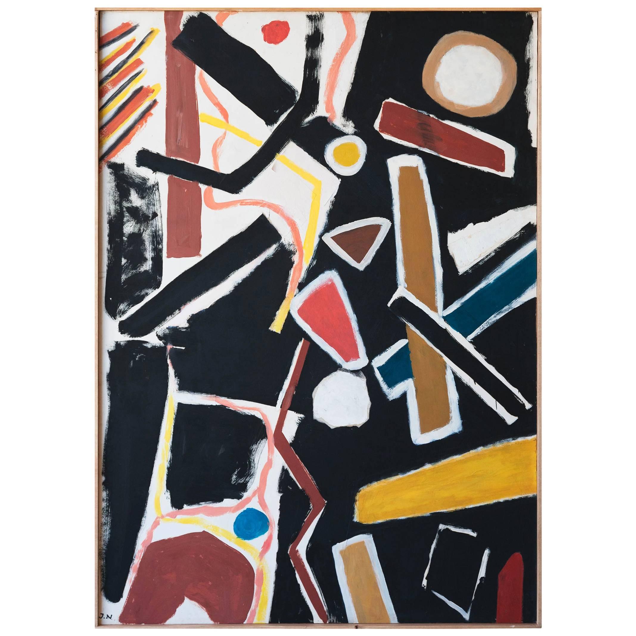 Mid-Century Untitled Abstract in Black, Yellow and Red, by Jacques Nestlé For Sale
