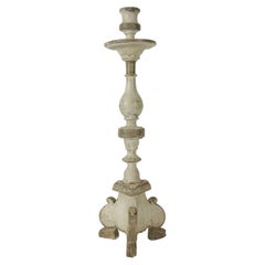 Candle Stick in Sculpted Wood from the 19th Century Repainted in 20th Century