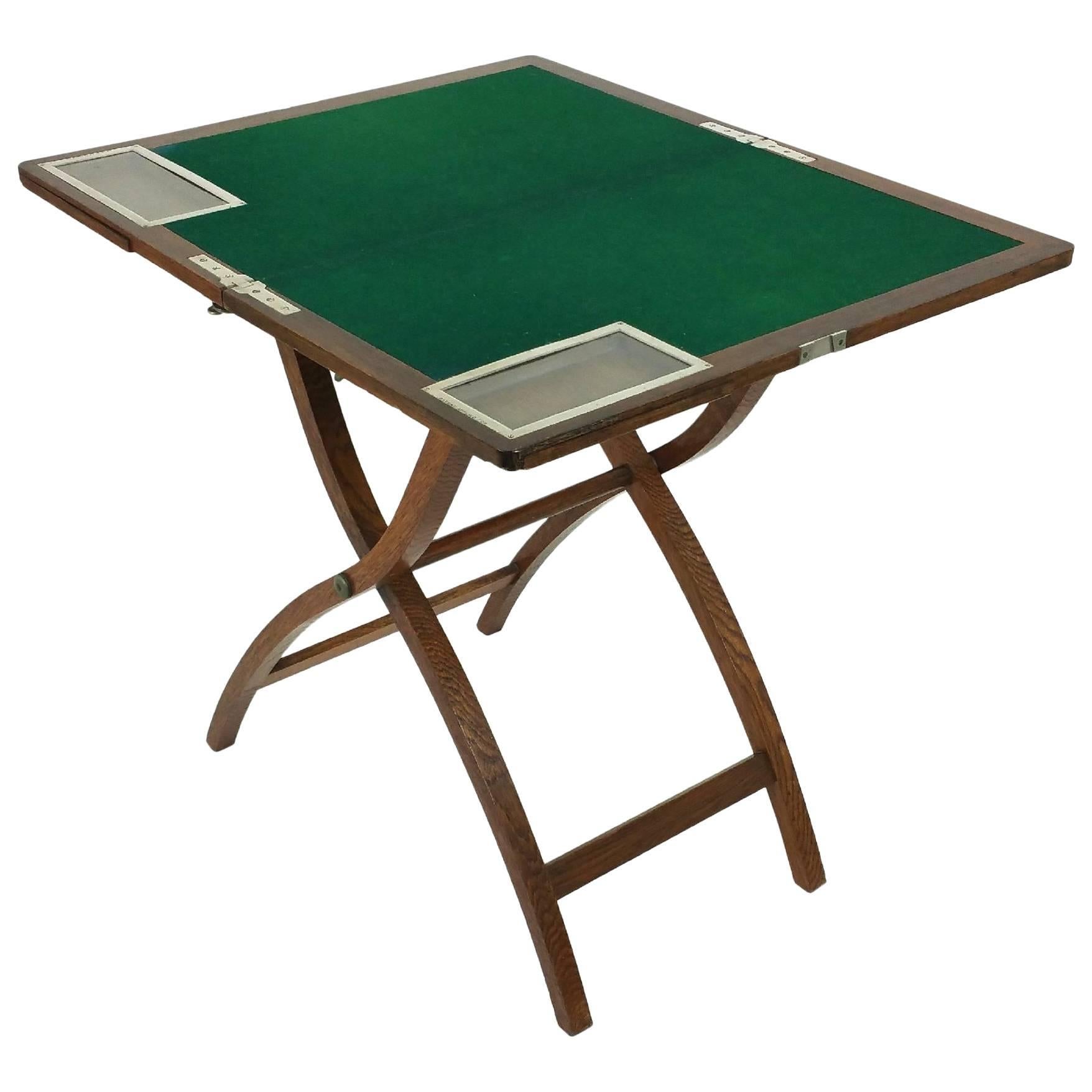 Edwardian Oak and Chrome Folding Games Table by Asprey