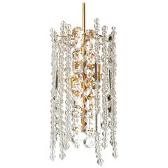 Bakalowits Chandelier Pendant Light, Gilt Brass Crystal Glass, 1960s
