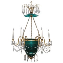 Antique Russian or Baltic Neoclassical Style Emerald Green Six-Light Bell Chandelier