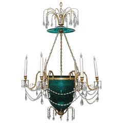 Russian or Baltic Neoclassical Style Emerald Green Six-Light Bell Chandelier 6