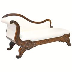 19th Century Empire Meridienne or Recamier in Carved Mahogany with Upholstery 10