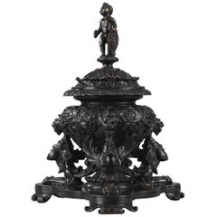 Restauration Tripod Bronze Inkwell Decorated With Fantastic Animals