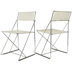 Pair of 1970s Chair in Stainless Steel and Painted Metal