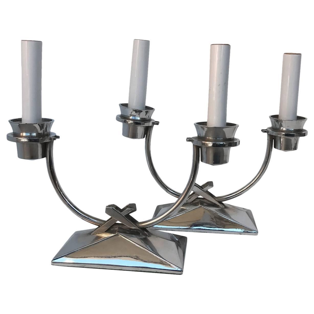 Pair Of Chromed Art Deco Table Lamps