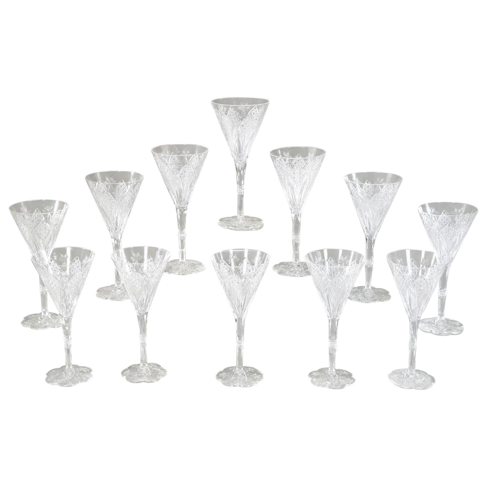 Set of 12 Signed Baccarat Elbeuf Crystal Tall Water Goblets