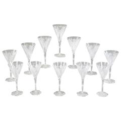 Set of 12 Signed Baccarat Elbeuf Crystal Tall Water Goblets 12