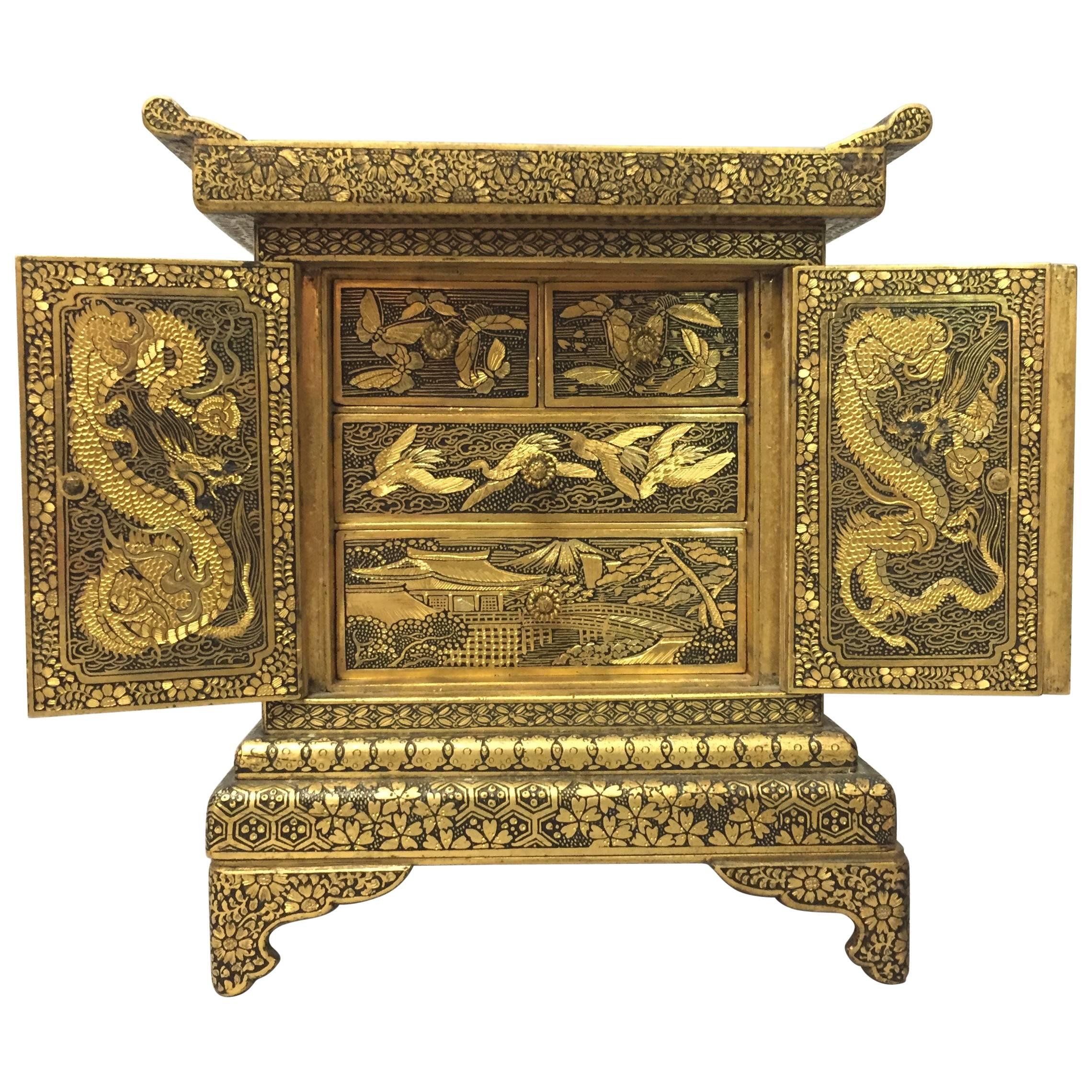 19th Century Japanese Bronze Box with Gold Decoration