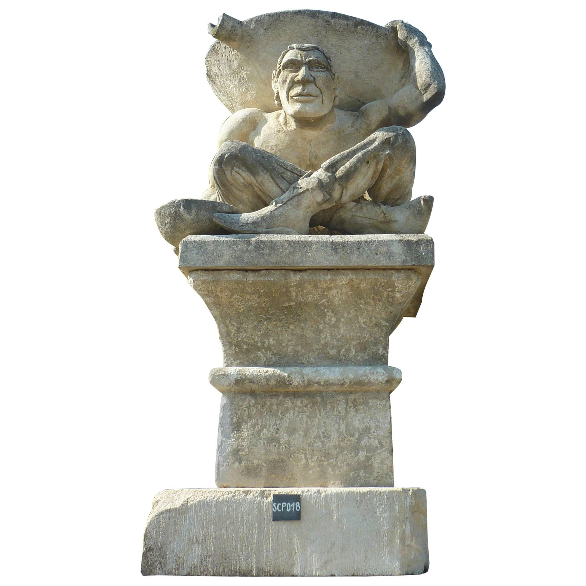 Superb 20th Century Hand-Sculpture of Quasimodo in French Natural Limestone For Sale