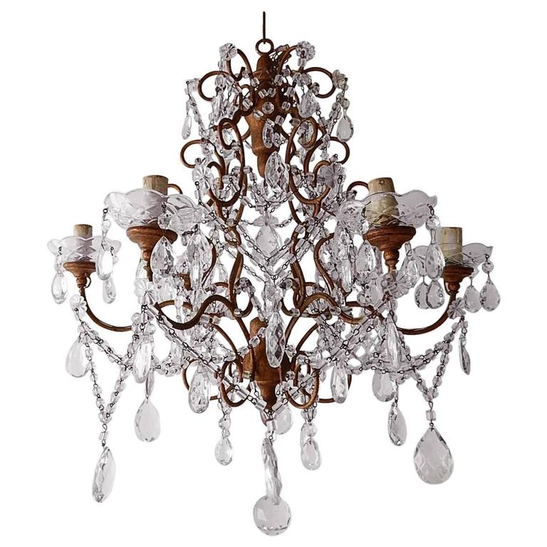 French Giltwood Crystal Prisms Chandelier, circa 1920 For Sale at 1stdibs