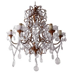 Antique French Giltwood Crystal Prisms Chandelier, circa 1900