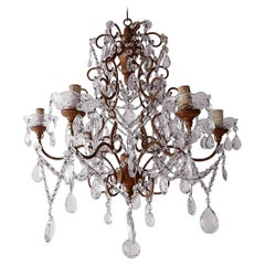 Lampadario francese con prismi di cristallo in legno dorato, 1900 circa