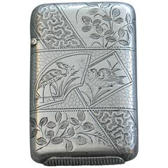 Victorian Silver Aesthetic Engraved Vesta Case, Owl, Heron & Finch