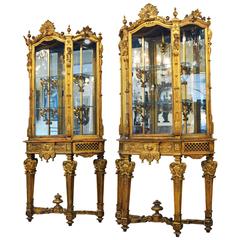 Superior Pair of Second Empire Louis XVI Style Carved Giltwood Vitrines