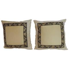 Pair of Asian Embroidery Silk Ribbon Decorative Pillows
