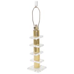 Stacked Lucite Brass Cylinders Table Lamp Lucite Finial