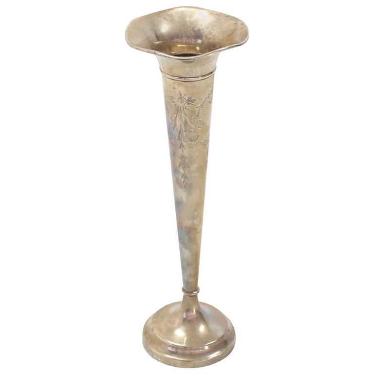 Foot Tall Flute Shape Sterling Silver Vase For Sale at 1stDibs