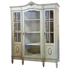 19th Century French Neoclassical Painted & Hand-Carved Triple Display Armoire