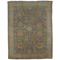 Antique Oushak Carpet, Oriental Rug, Handmade Grey, Ivory, Saffron