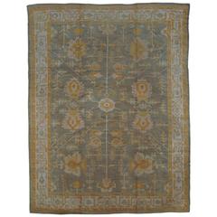 Antique Oushak Carpet, Oriental Rug, Handmade Grey, Ivory, Saffron