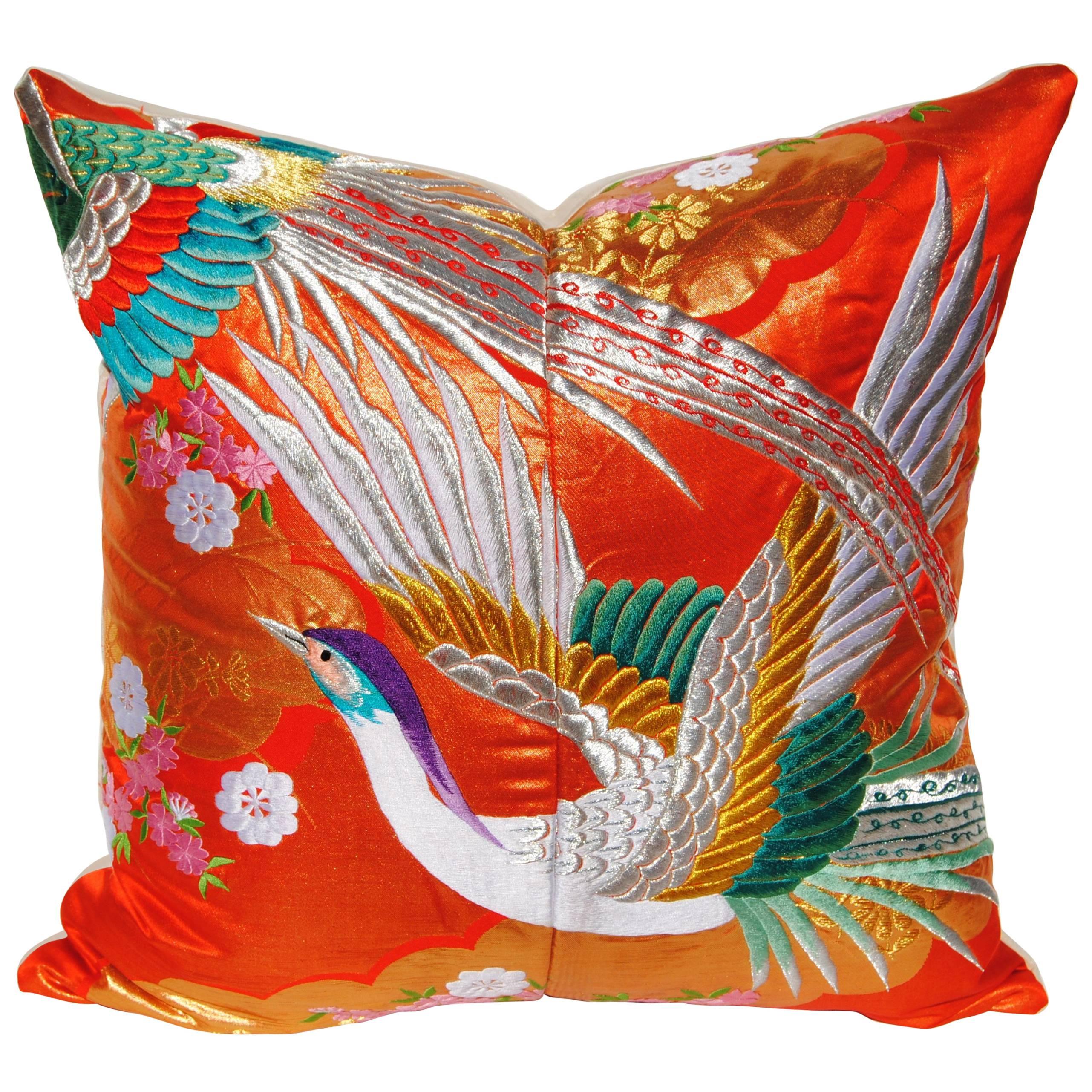 Custom Pillow Cut from a Japanese Silk Embroidered Uchikake Wedding Kimono