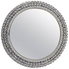 Vintage Round Bakalowits Style Faceted Crystal & Chrome Backlit Wall Mirror, 1960s