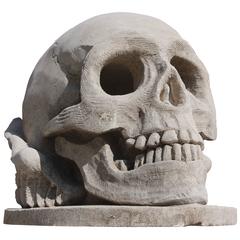 Beautiful 20th Century Hand Sculpted Skull in French Limestone 4