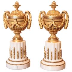 19th Century French Louis XVI Marble and Gilt Bronze Urns