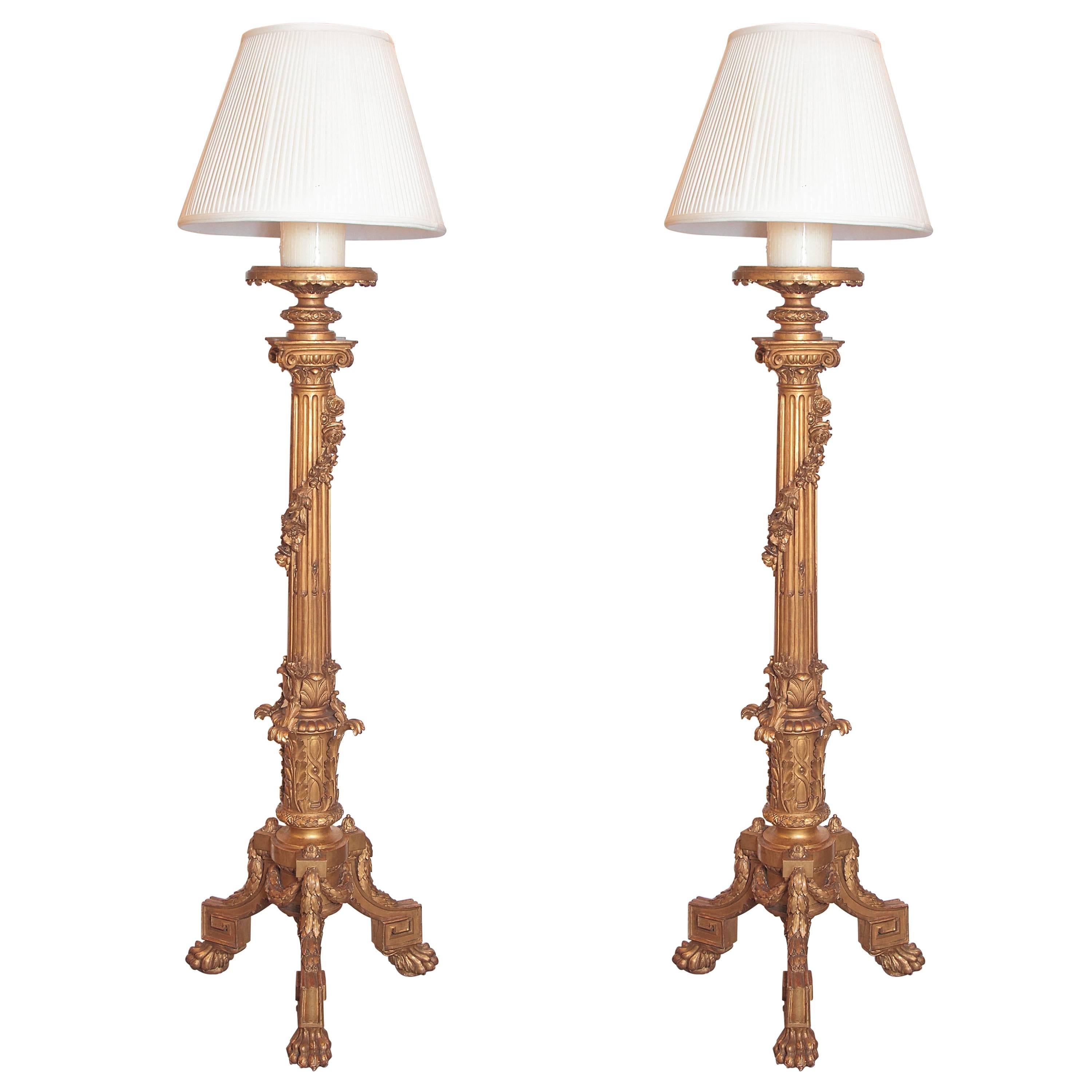 Pair of 19th Century French Gilt Carved Regence Floor Lamps