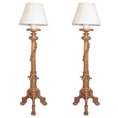 Pair of 19th Century French Gilt Carved Regence Floor Lamps