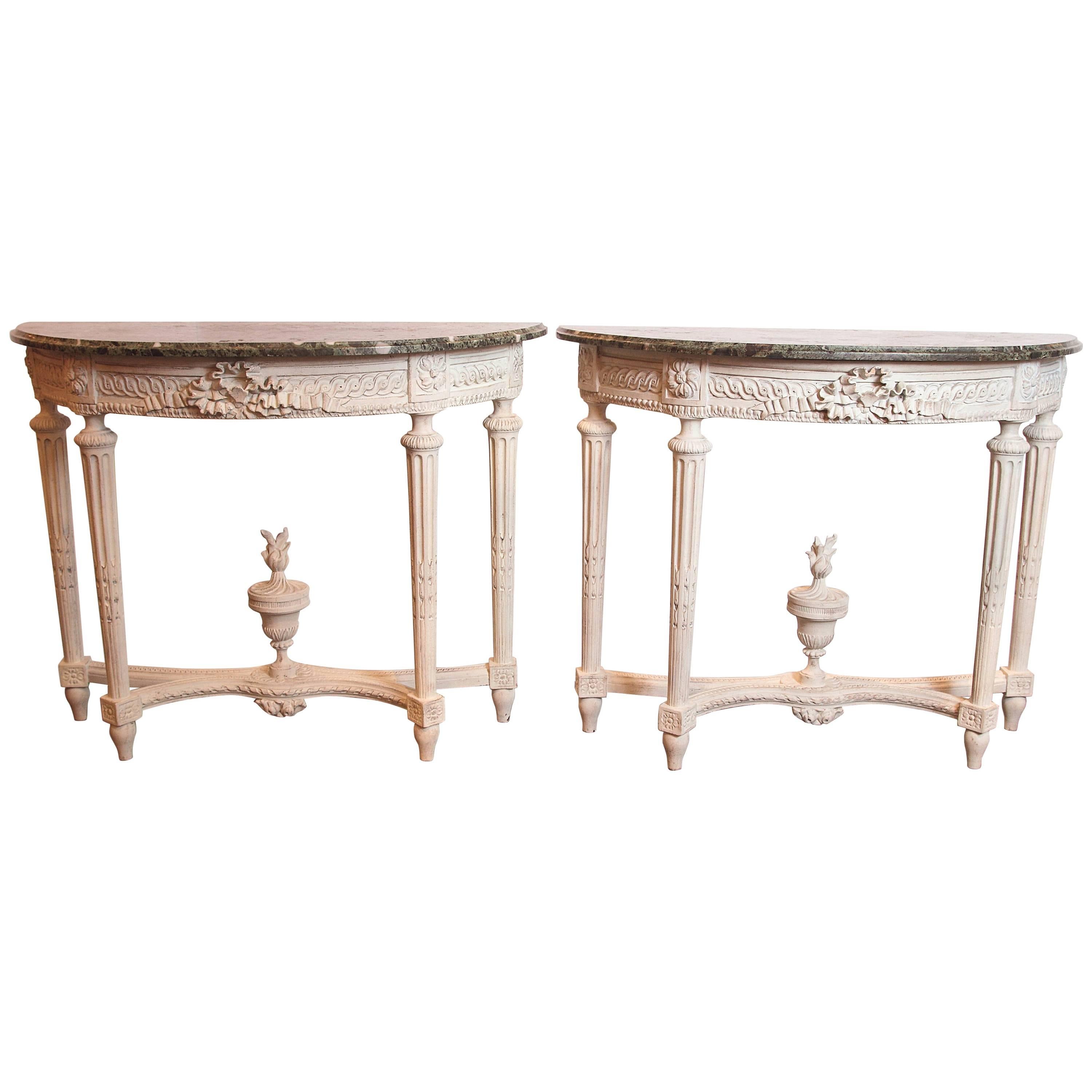 Pair of 19th Century French Louis XVI Painted CrèmeConsoles