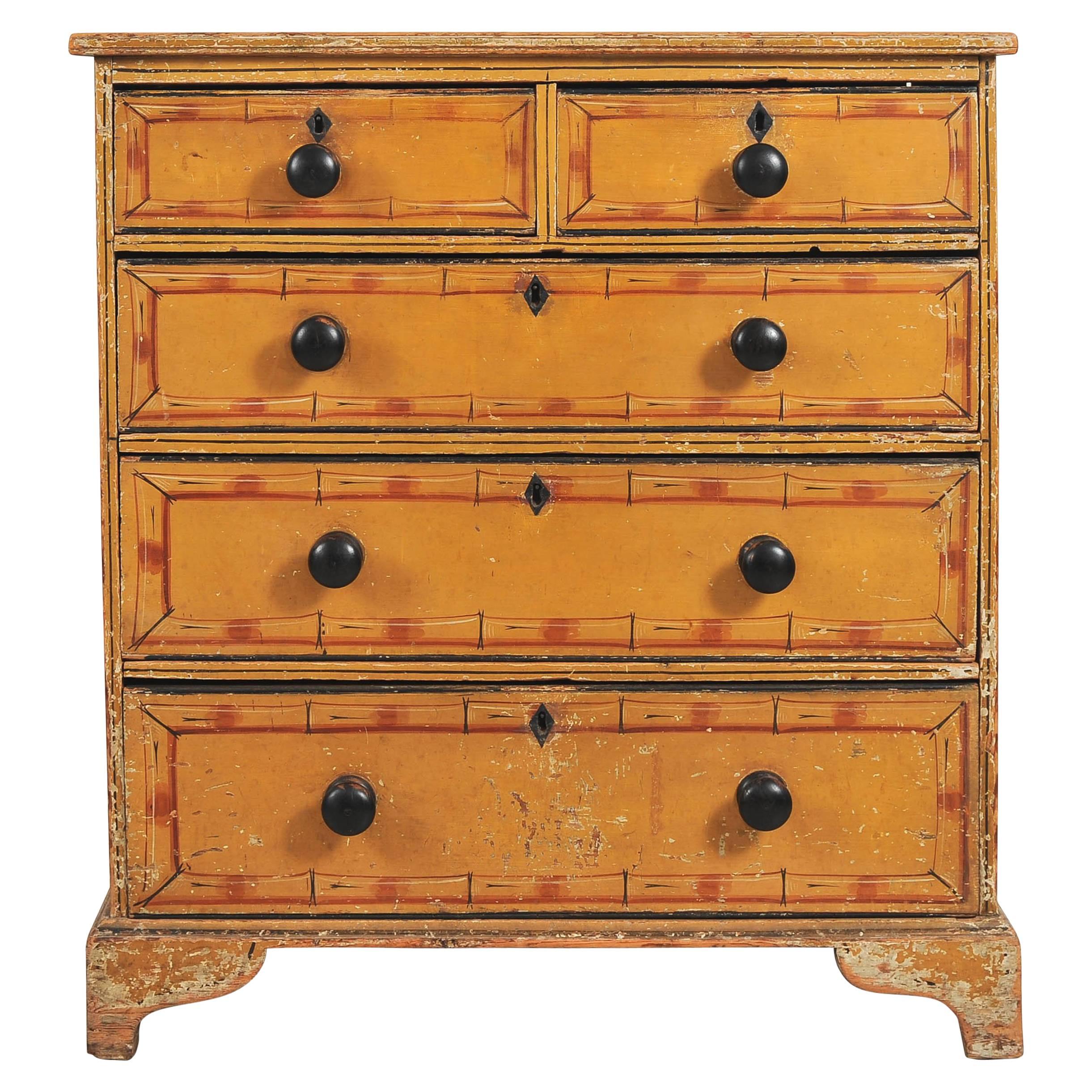 19th Century Small Regency Painted Faux Bamboo Chest of Drawers