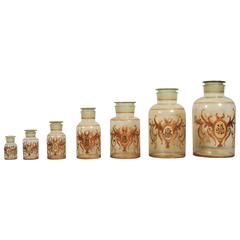 Antique Set of Seven Hand-Painted French Apothecary Jars