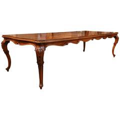 Large Louis XV Style Dining Table in Walnut with Scalloped Apron
