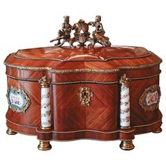 French Jewelry Box, 19th Century with Sevres Porcelain and Bronze Figures