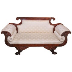 Antique American Empire Settee, 19th Century Flame Mahogany