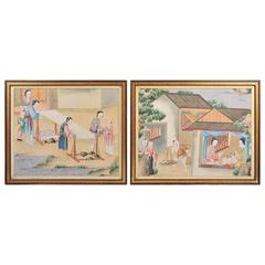 Pair of 19th Century Chinese Canton Watercolors 4