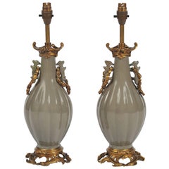 Pair of 19th Century Chinese Celadon Lamps