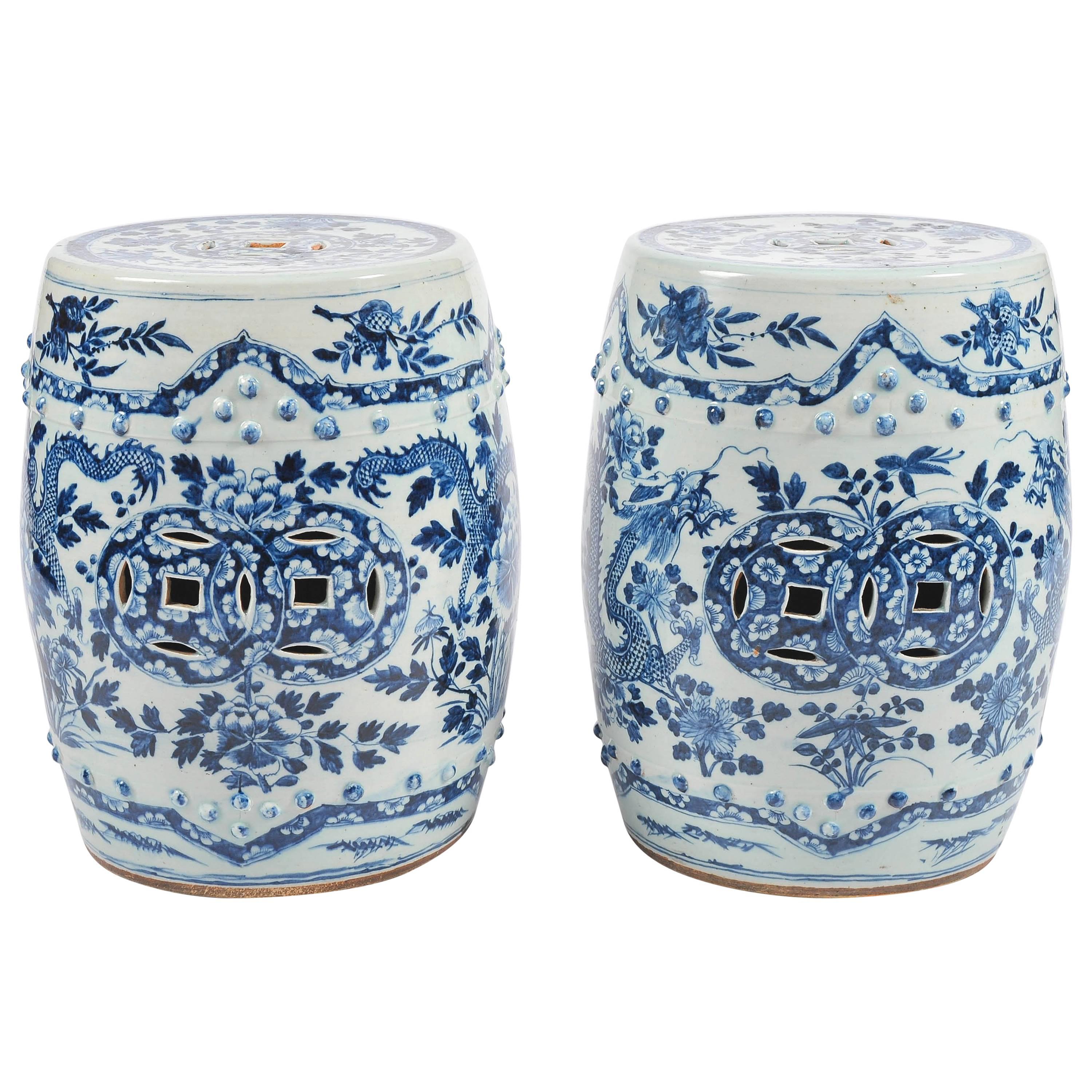 Pair of 19th Century Chinese Blue and White Garden Seats