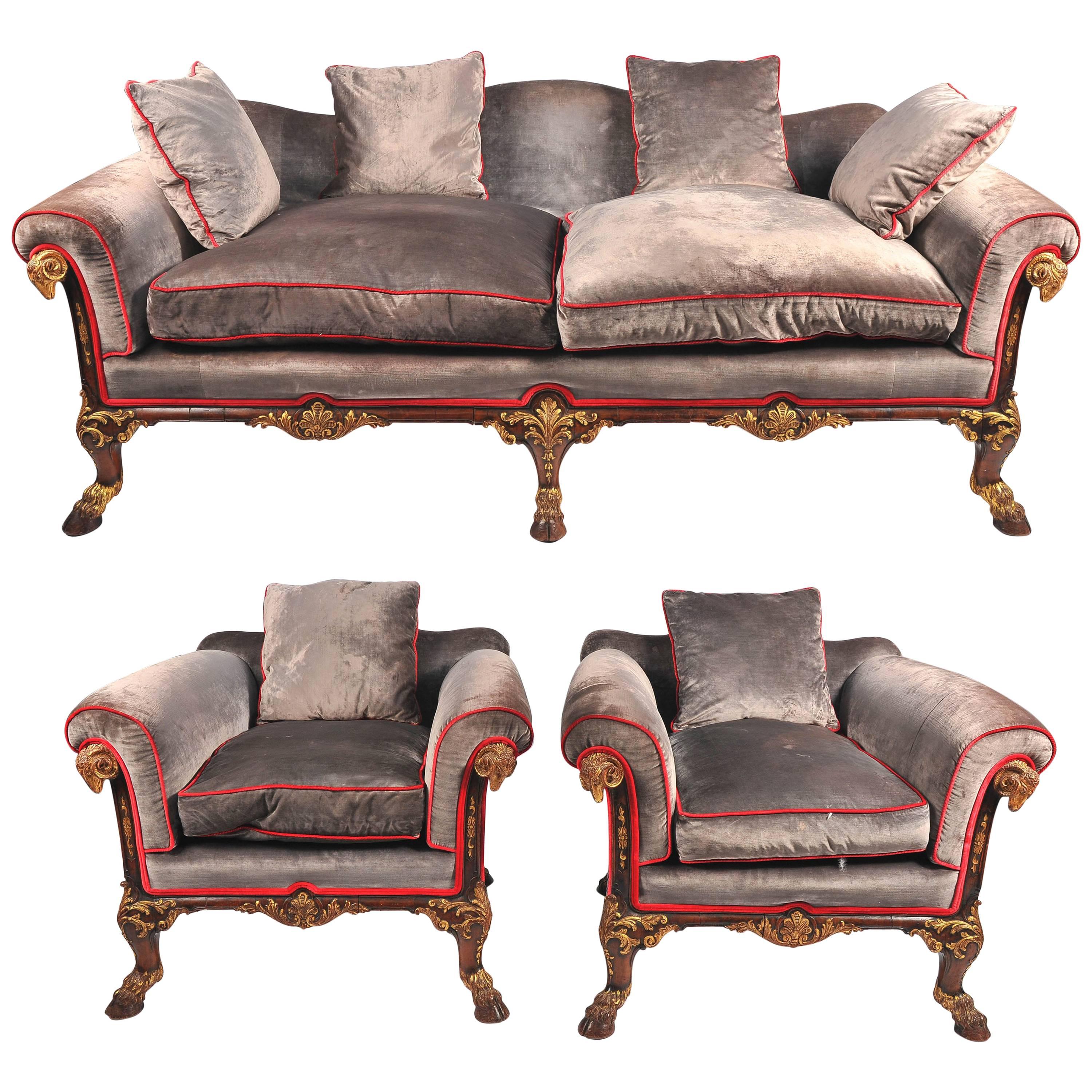 Classical Antique Style Bergere Sofa and Two Armchairs For Sale