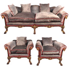 Classical Antique Style Bergere Sofa and Two Armchairs