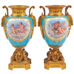 Antique Pair of 19th Century Sevres, Ormolu-Mounted Vases