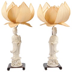 Pair of Chinese Blanc De Chine Guanyin Lamps