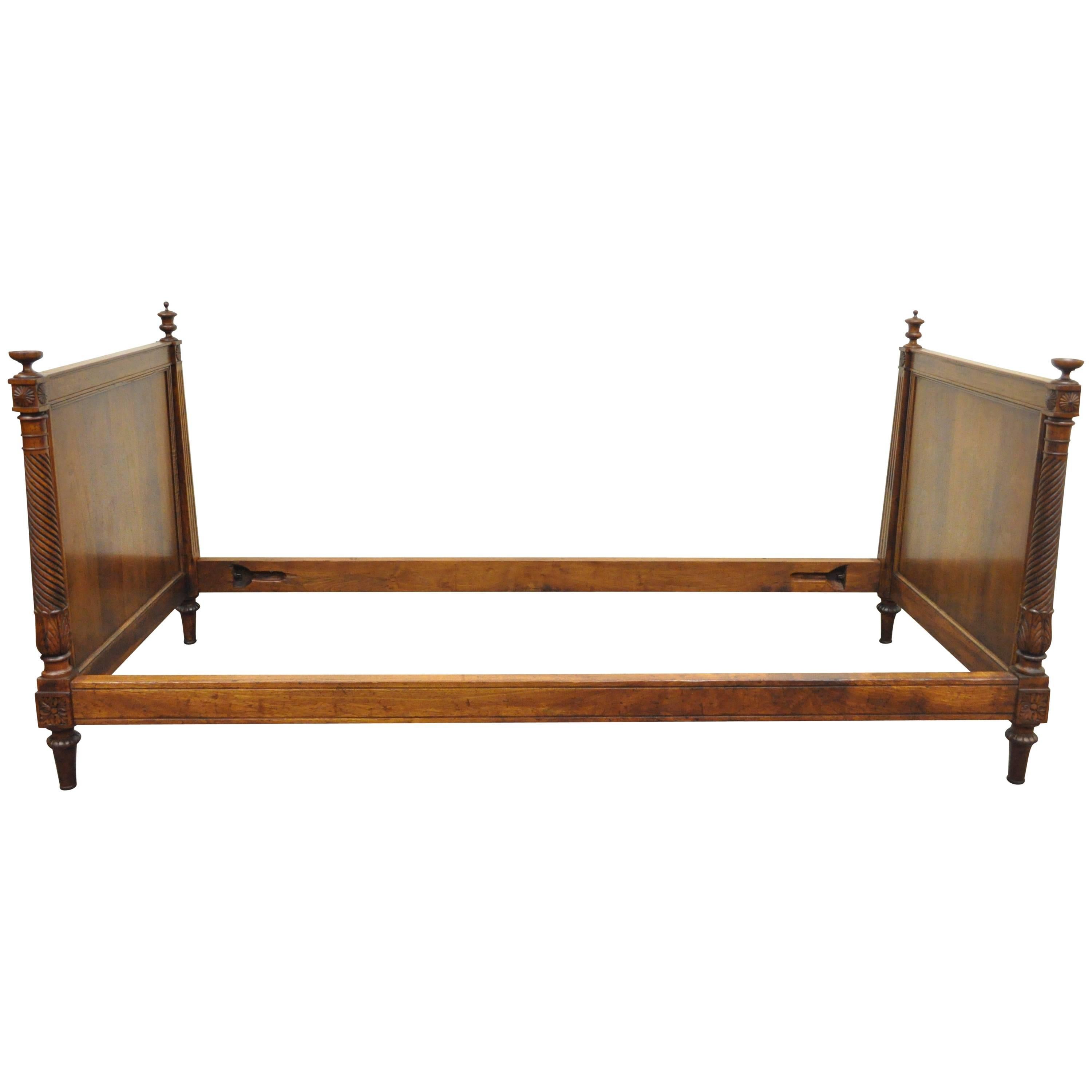 Antique French Louis XVI Directoire Style Carved Walnut Italian Daybed Frame