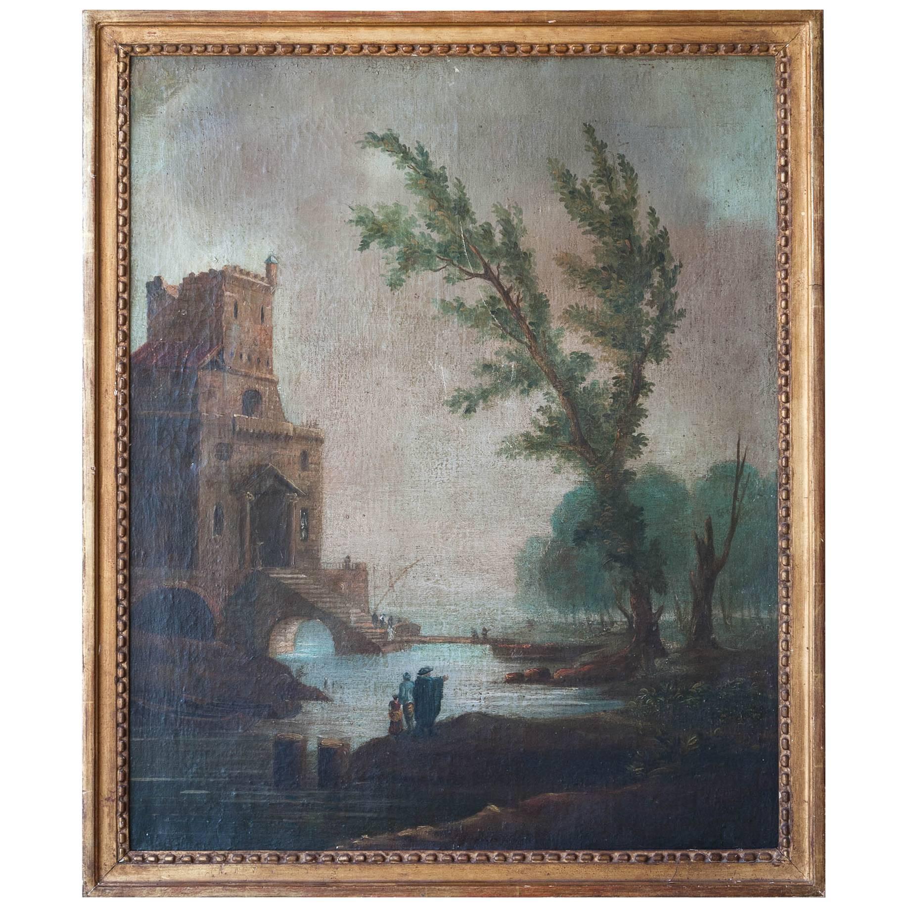Early 19th Century French Paysage Oil on Canvas in the Manner of Giuseppe Zais For Sale
