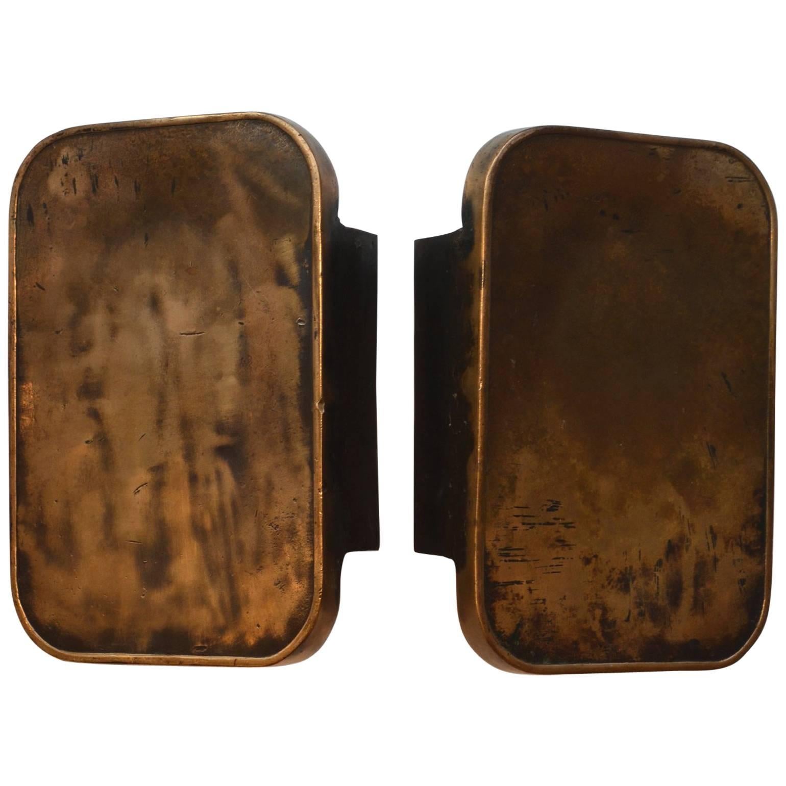Art Deco Pair of Large Bronze Door Handles