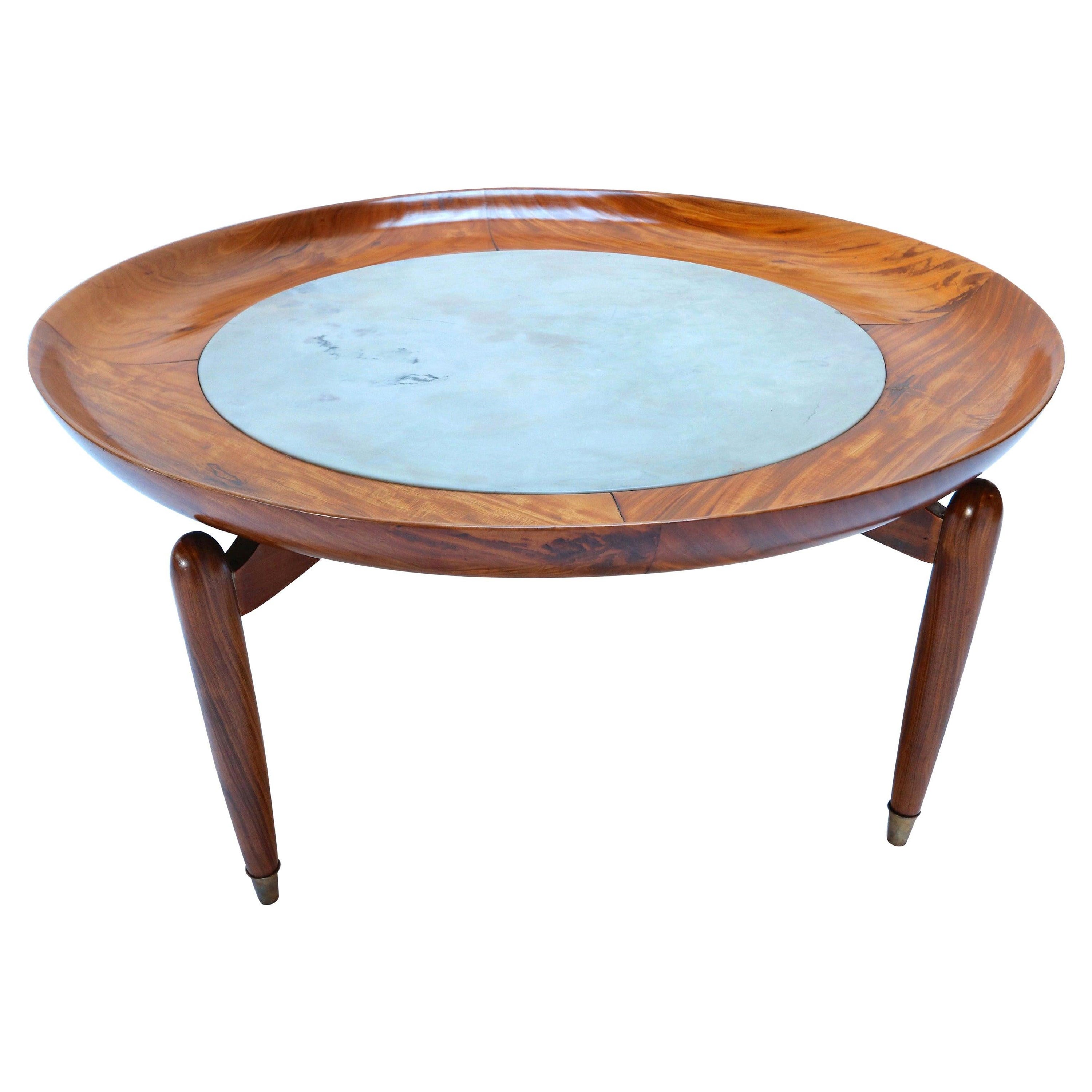 1960s Scapinelli Brazilian Caviuna Wood and Marble Round Coffee Table
