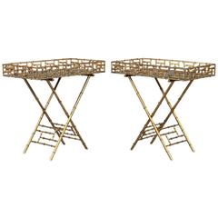 Pair of Gilded Faux Bamboo Accent Tables